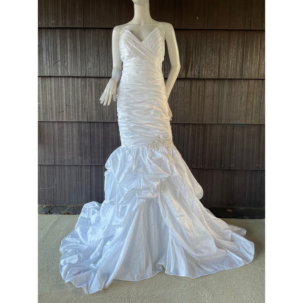 🔥NWT Bridess Strapless Ruched Beaded Chapel Train Contemporary Wedding Dress 8